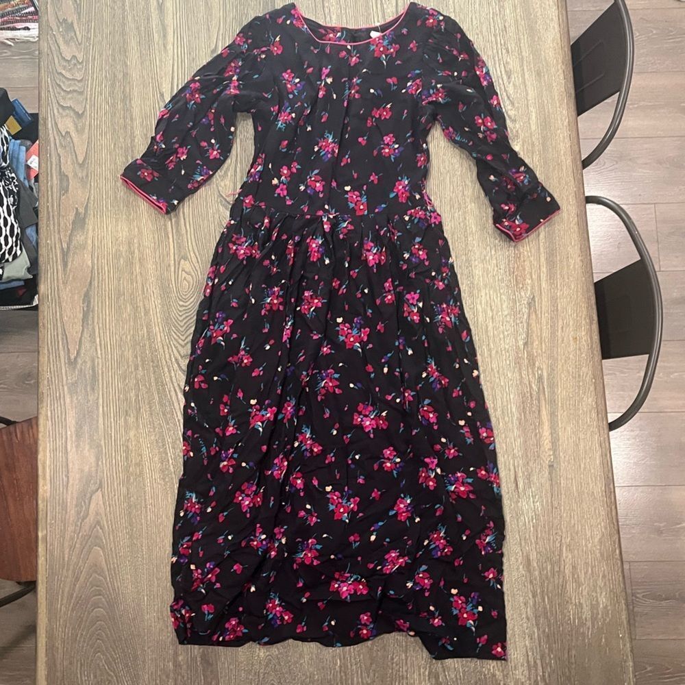 Lanz Originals Dress Midi 3/4 Sleeve Floral Cottagecore Black Pink Size Small